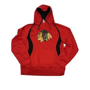 NHL Chicago Blackhawks Hoodie Mens Medium Red Black Performance Pullover